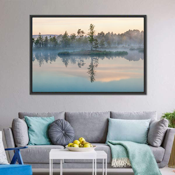 Morning Fog on Lake Canvas Wall Art