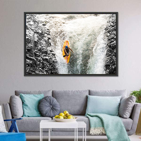 Kayaker Surging Through Tumbling Water Canvas Wall Art