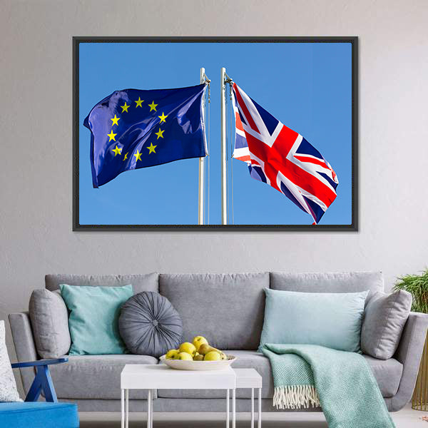 European Union Flag And Flag Of UK Canvas Wall Art-5 Horizontal-Gallery Wrap-22" x 12"-Tiaracle
