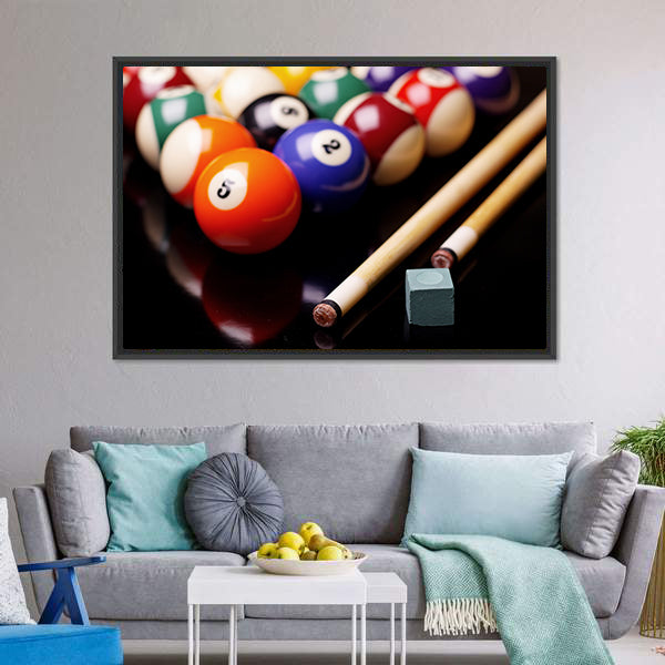 Billiard Balls With Cues Canvas Wall Art