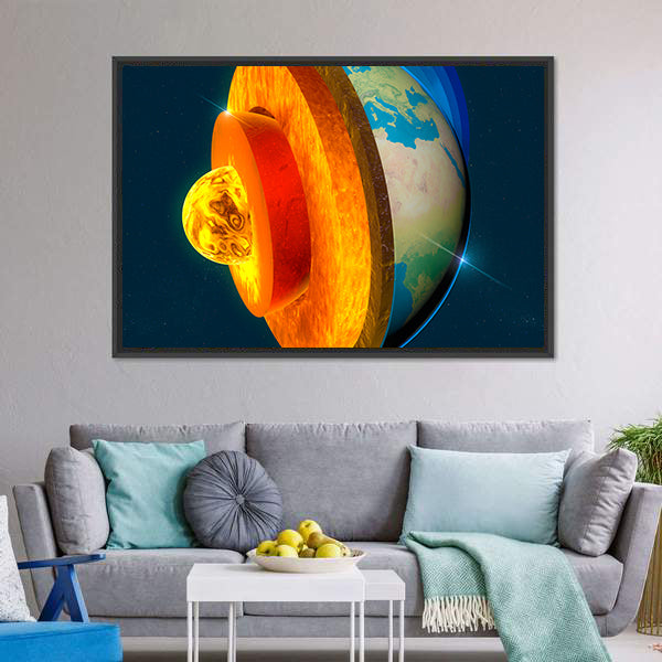 Earth's Core Cross-section Illustration Canvas Wall Art