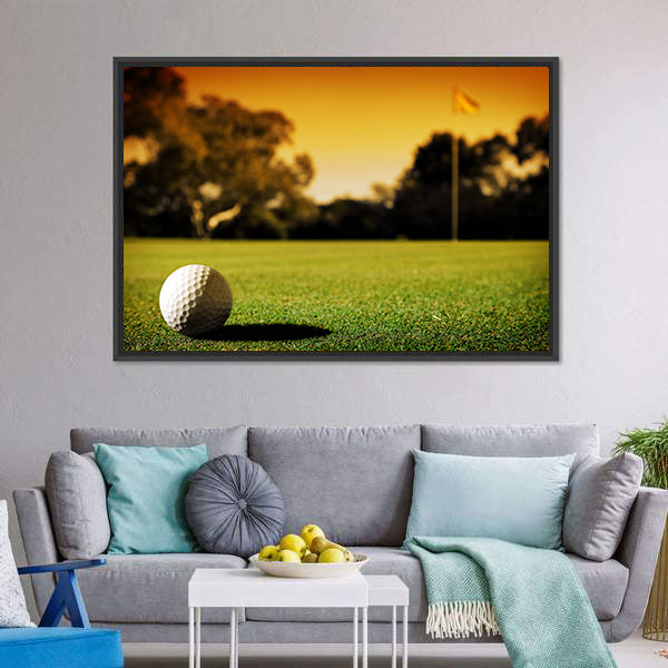 Golf Ball At Evening Sunset Canvas Wall Art