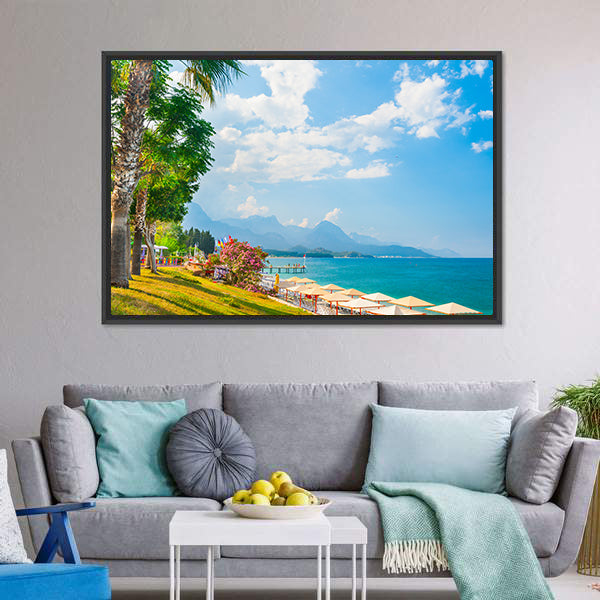 Beach With Green Trees In Kemer Canvas Wall Art-3 Horizontal-Gallery Wrap-25" x 16"-Tiaracle