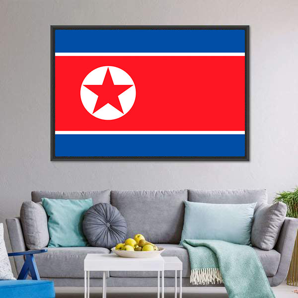 Flag Of North Korea Canvas Wall Art-5 Horizontal-Gallery Wrap-22" x 12"-Tiaracle