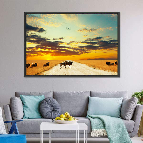 Antelope Gnu Crowd Canvas Wall Art-5 Horizontal-Gallery Wrap-22&quot; x 12&quot;-Tiaracle
