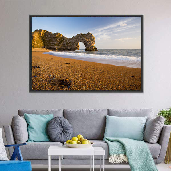 Durdle Door Natural Rock Arch In Dorset England Canvas Wall Art-5 Horizontal-Gallery Wrap-22" x 12"-Tiaracle