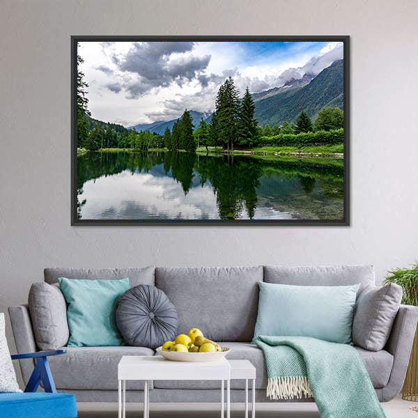 Lake Gaillands With Mont Blanc Canvas Wall Art-3 Horizontal-Gallery Wrap-25" x 16"-Tiaracle