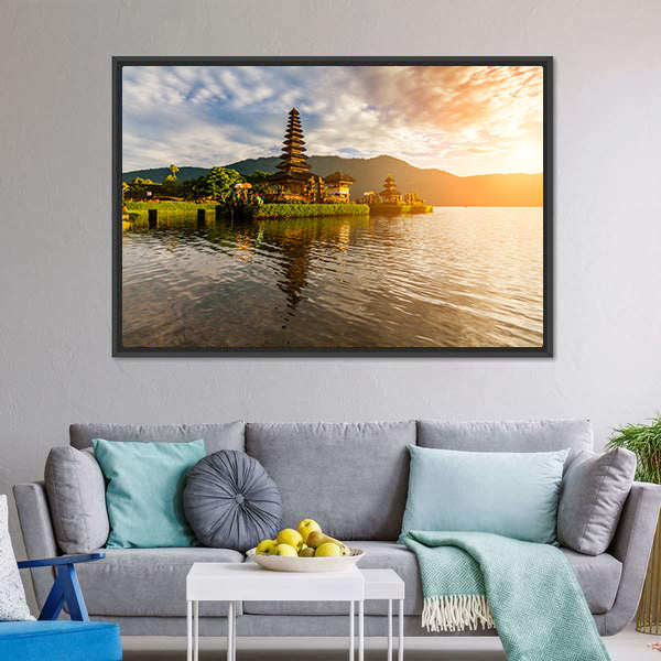 Hindu Temple On Bratan Lake Canvas Wall Art-5 Horizontal-Gallery Wrap-22" x 12"-Tiaracle