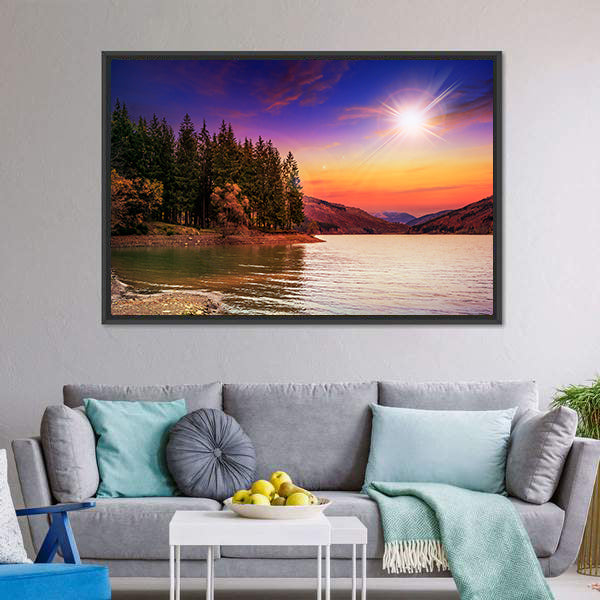 Mountain Lake in Autumn Canvas Wall Art