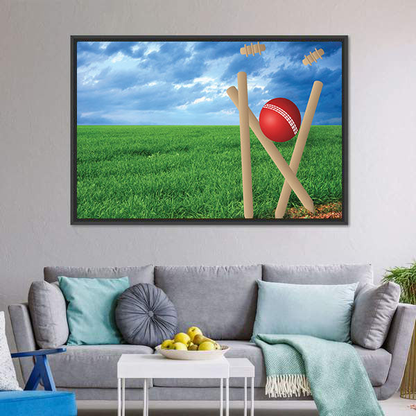 Grass And Cricket Set With Blue Sky Canvas Wall Art-5 Horizontal-Gallery Wrap-22" x 12"-Tiaracle
