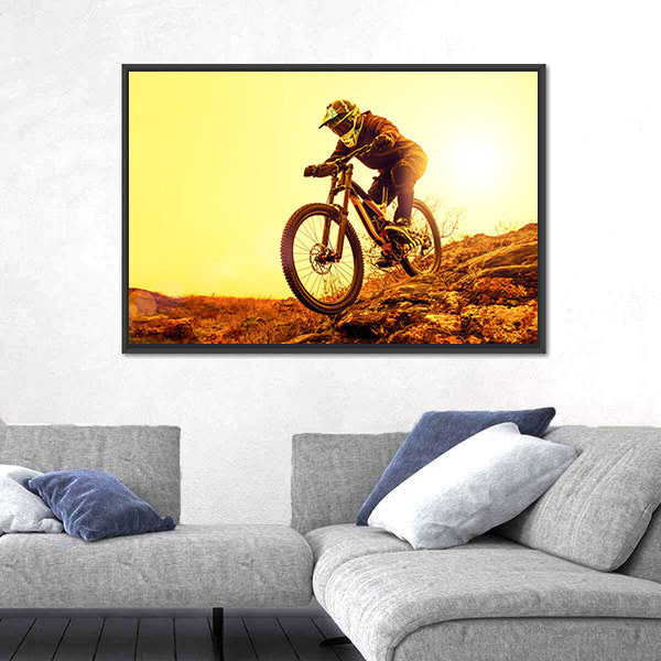 Cyclist Riding Mountain Bike Canvas Wall Art-5 Horizontal-Gallery Wrap-22" x 12"-Tiaracle