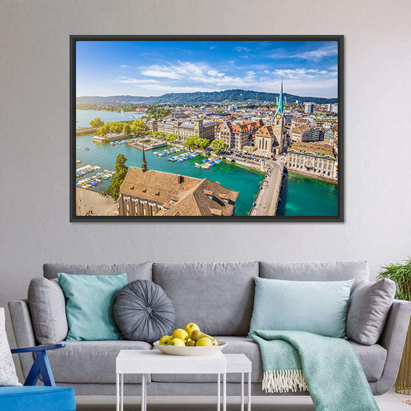 Lake Zurich Aerial View Canvas Wall Art