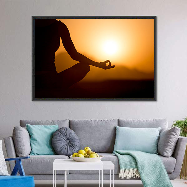 Young Women Meditation At Sunset Canvas Wall Art