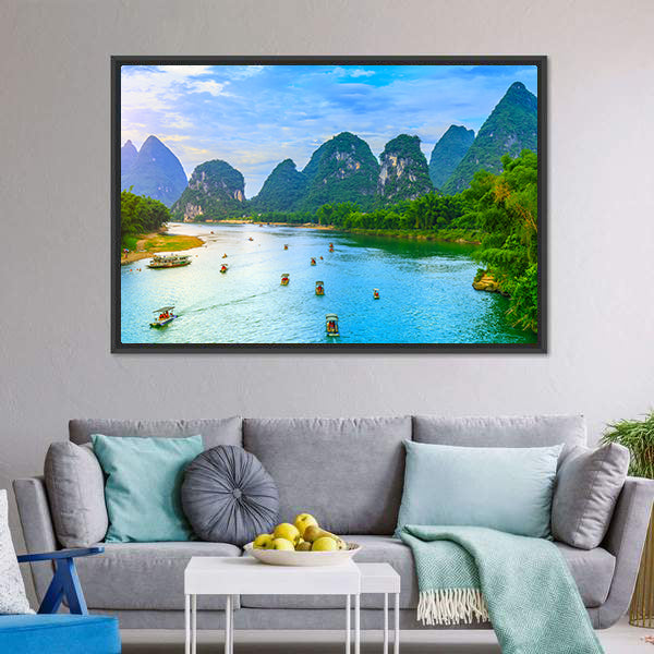 Guilin Lijiang River landscape in Yangshuo Canvas Wall Art-5 Horizontal-Gallery Wrap-22" x 12"-Tiaracle