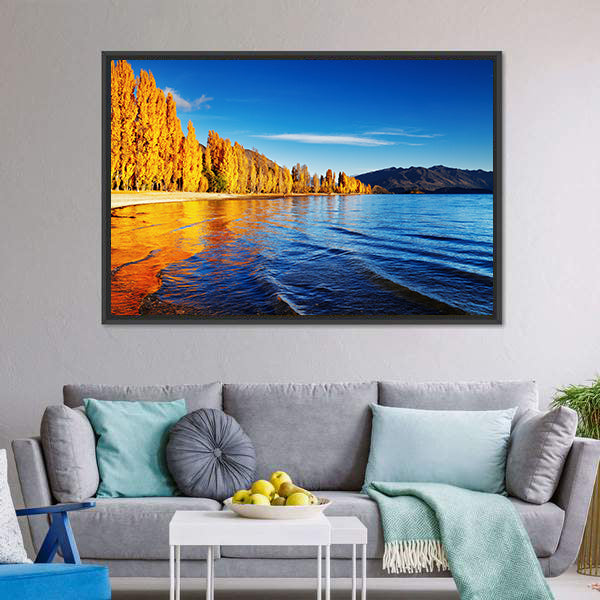 Lake Wanaka Golden Autumn Reflection Canvas Wall Art