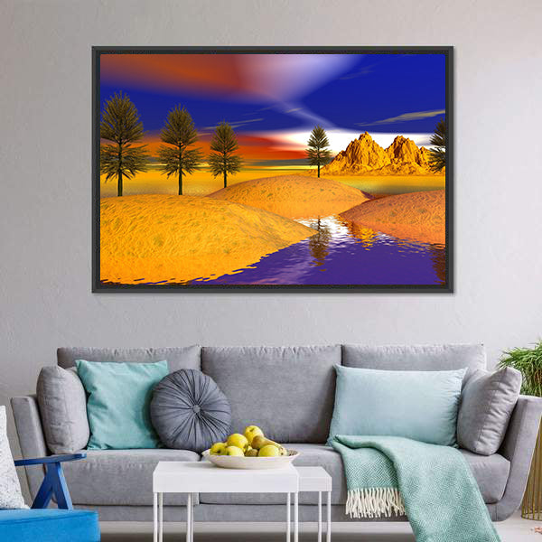 Otherworldly Fire Trees Over Mountains Canvas Wall Art