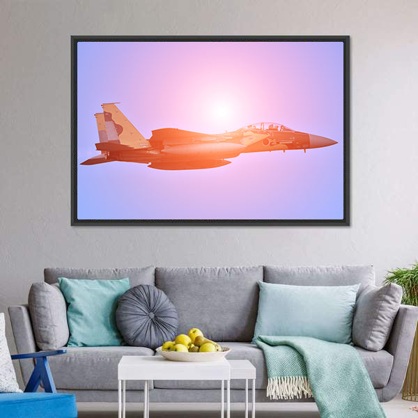 Military Fighter Jet at Sunset Canvas Wall Art