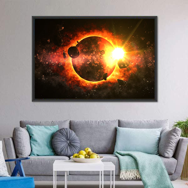 Dead Planet With Asteroids Canvas Wall Art-3 Horizontal-Gallery Wrap-25" x 16"-Tiaracle
