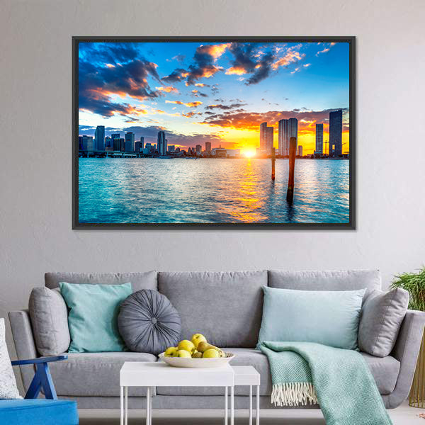 Miami City Skyline Canvas Wall Art-5 Horizontal-Gallery Wrap-22" x 12"-Tiaracle