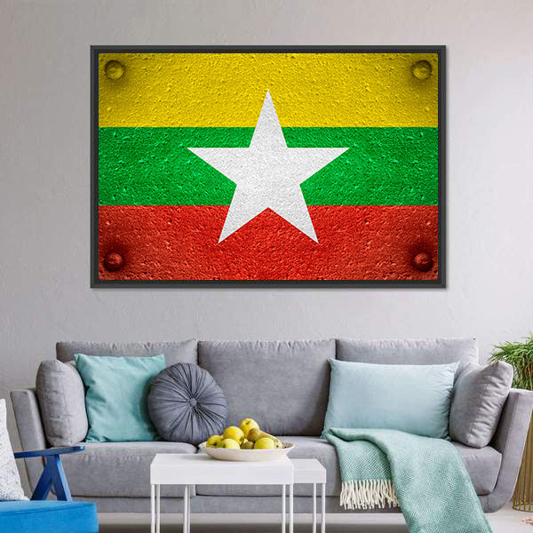 Flag Of Burma Canvas Wall Art-5 Horizontal-Gallery Wrap-22" x 12"-Tiaracle