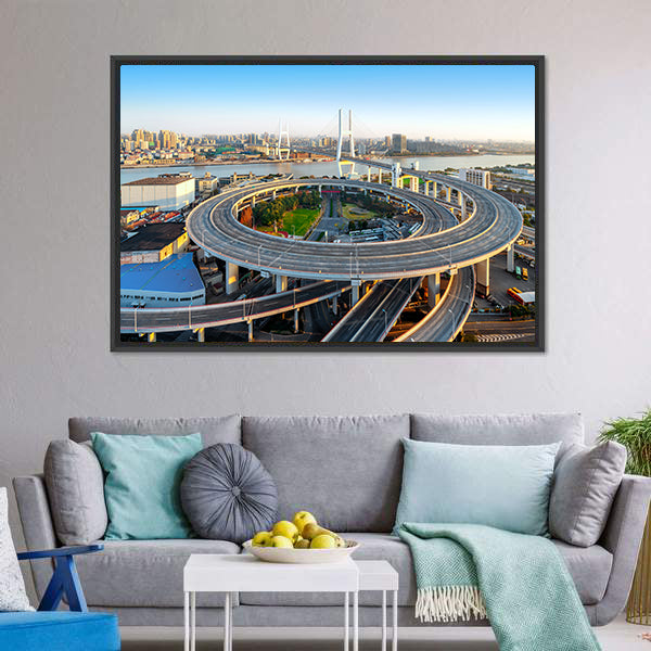 Nanpu Bridge Aerial Interchange View Canvas Wall Art