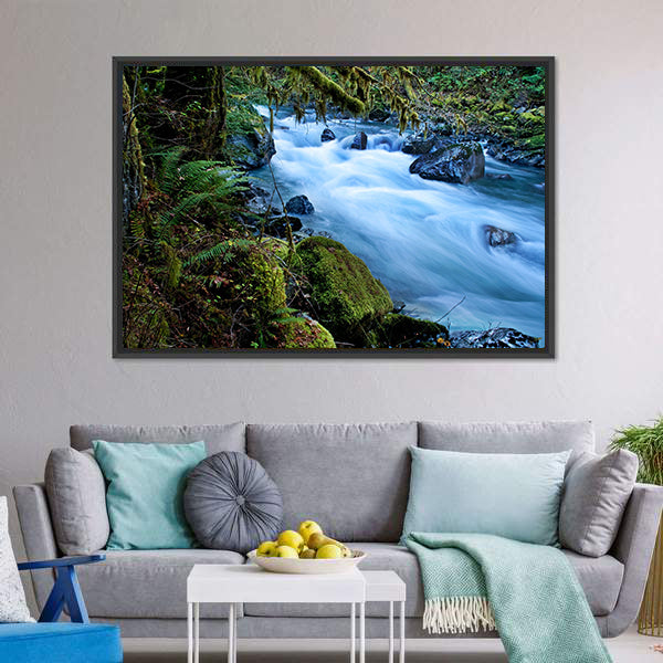 Forest With A River Canvas Wall Art-5 Horizontal-Gallery Wrap-22" x 12"-Tiaracle