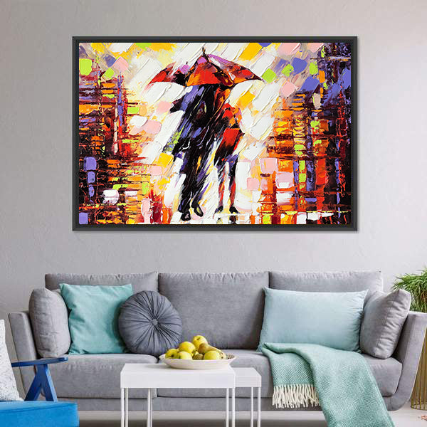Couple Under an Umbrella Canvas Wall Art