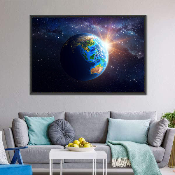 Illuminated Face Of The Earth In Space Canvas Wall Art