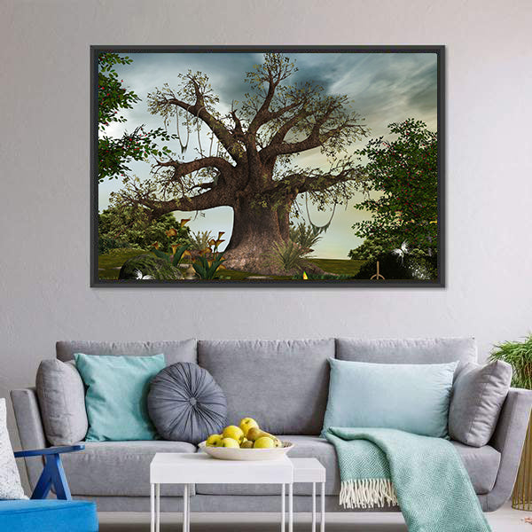 Enchanted Giant Tree with Winding Path Canvas Wall Art