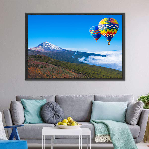 Hot Air Balloons Over Snow-capped Mountain Canvas Wall Art