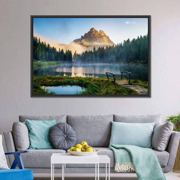 Antorno Lake with Mountain Peak Canvas Wall Art