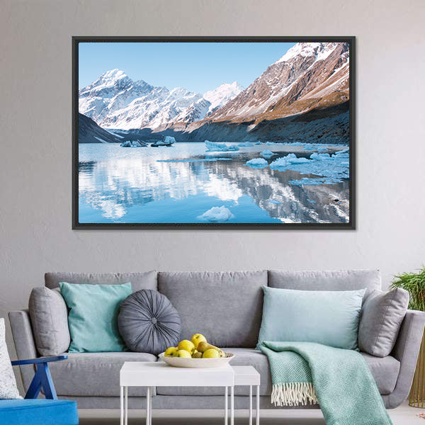 Glacial Lake with Snow-capped Mountains Canvas Wall Art