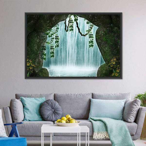 Cave and Waterfall Artwork Canvas Wall Art