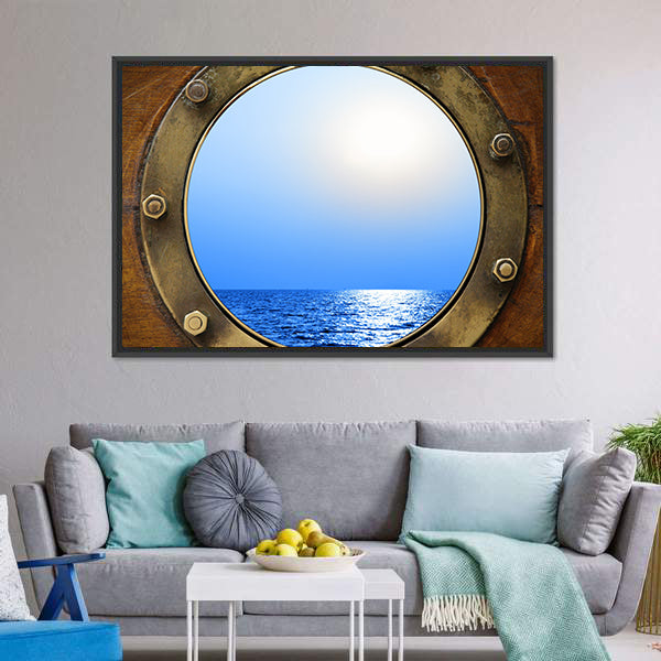 Boat Porthole With Ocean Canvas Wall Art-5 Horizontal-Gallery Wrap-22" x 12"-Tiaracle