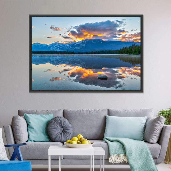 Morning In Edith Lake Canvas Wall Art-3 Horizontal-Gallery Wrap-25" x 16"-Tiaracle