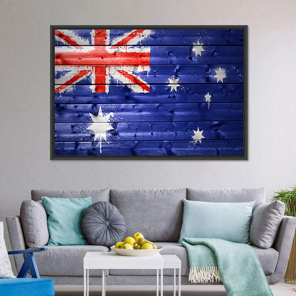 Australian Flag On A Wooden Texture Canvas Wall Art