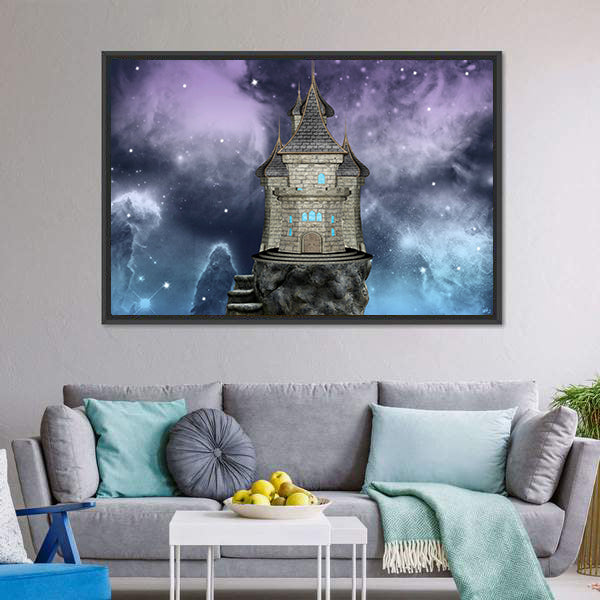 Fairy Tale Castle on a Rocky Island Canvas Wall Art