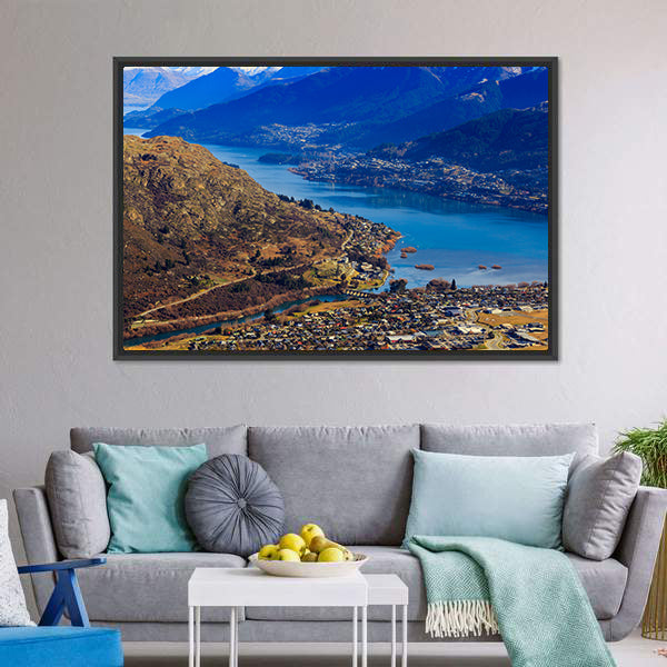 Aerial View Of Frankton And Lake Wakatipu Mountain Canvas Wall Art-5 Horizontal-Gallery Wrap-22" x 12"-Tiaracle