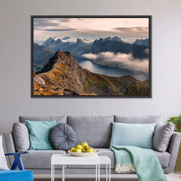 Mountain Landscape In Lofoten Canvas Wall Art-3 Horizontal-Gallery Wrap-25" x 16"-Tiaracle