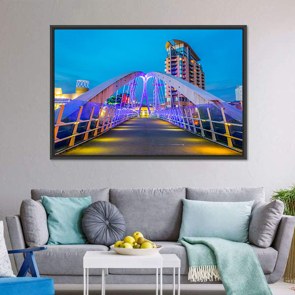Illuminated Footbridge In Salford Canvas Wall Art-5 Horizontal-Gallery Wrap-22" x 12"-Tiaracle