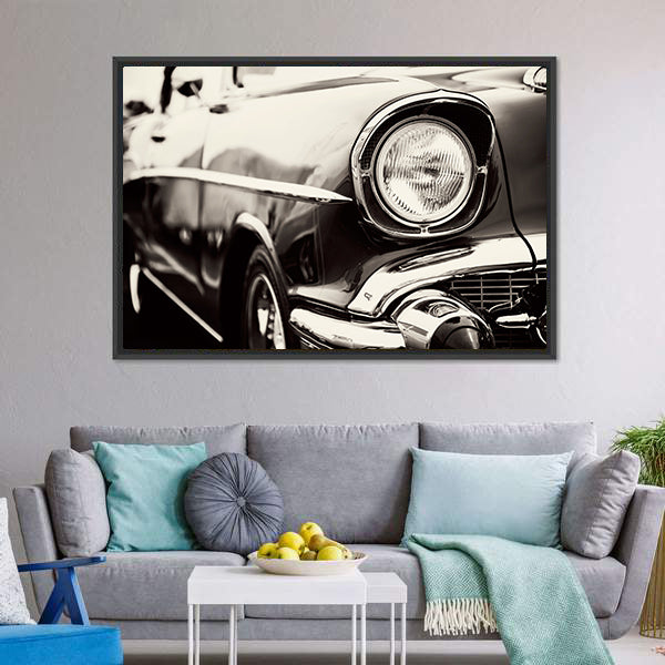 Classic Car Headlight Canvas Wall Art-3 Horizontal-Gallery Wrap-25" x 16"-Tiaracle