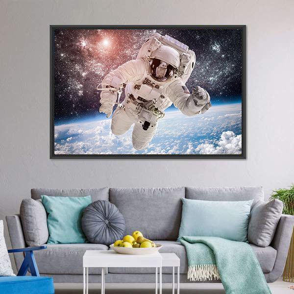 Astronaut In Space Canvas Wall Art-5 Horizontal-Gallery Wrap-22" x 12"-Tiaracle