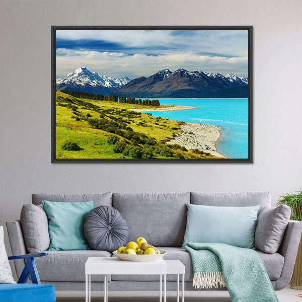 Mount Cook And Pukaki Lake Canvas Wall Art-5 Horizontal-Gallery Wrap-22" x 12"-Tiaracle