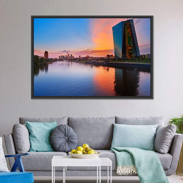 Frankfurt Skyline At Sunset Canvas Wall Art-3 Horizontal-Gallery Wrap-25" x 16"-Tiaracle