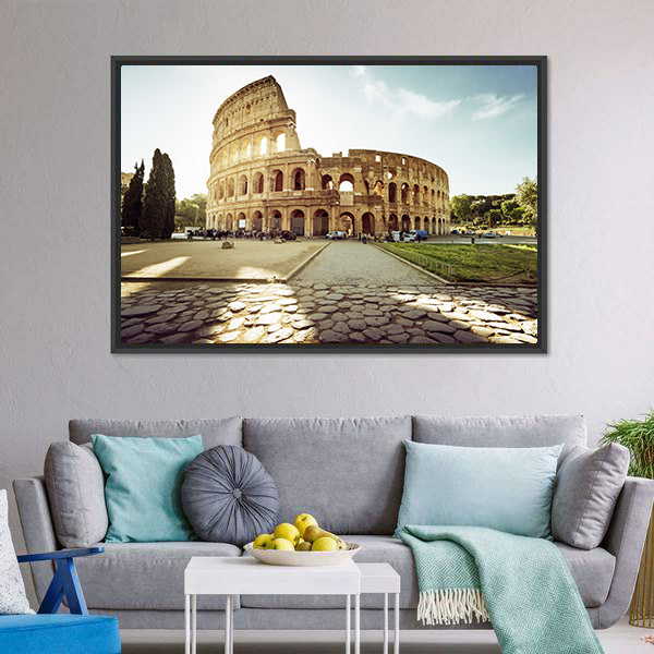 Colosseum In Rome And Morning Sun Italy Canvas Wall Art-5 Horizontal-Gallery Wrap-22" x 12"-Tiaracle