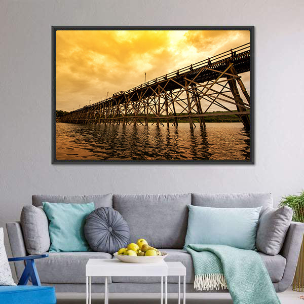 Mon Bridge At Dawn Canvas Wall Art-5 Horizontal-Gallery Wrap-22" x 12"-Tiaracle