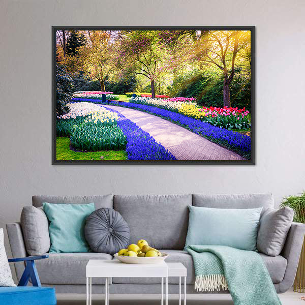 Colorful Flowers Keukenhof Garden Netherlands Canvas Wall Art-5 Horizontal-Gallery Wrap-22" x 12"-Tiaracle