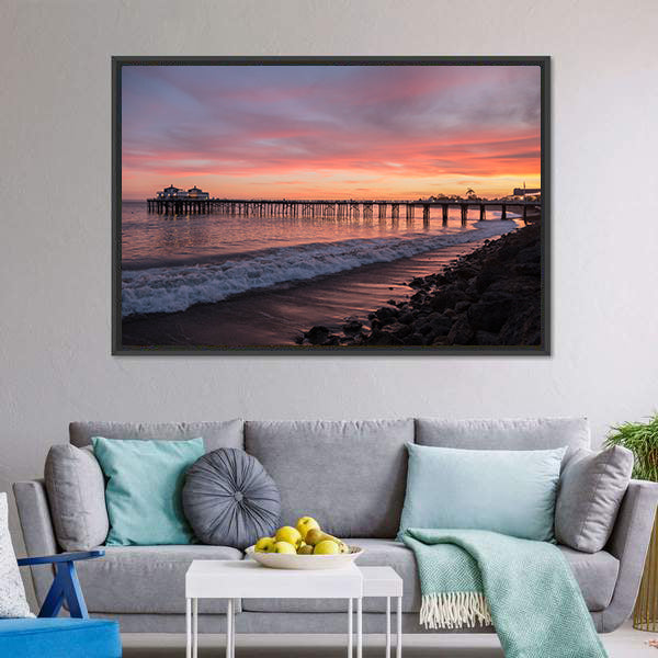 Malibu Pier Pacific At Sunset Canvas Wall Art-5 Horizontal-Gallery Wrap-22" x 12"-Tiaracle