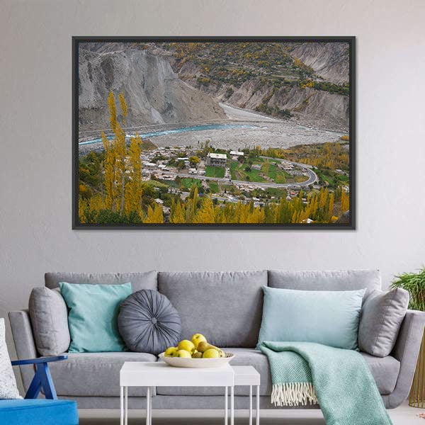 Hunza Valley Autumn River Landscape Canvas Wall Art