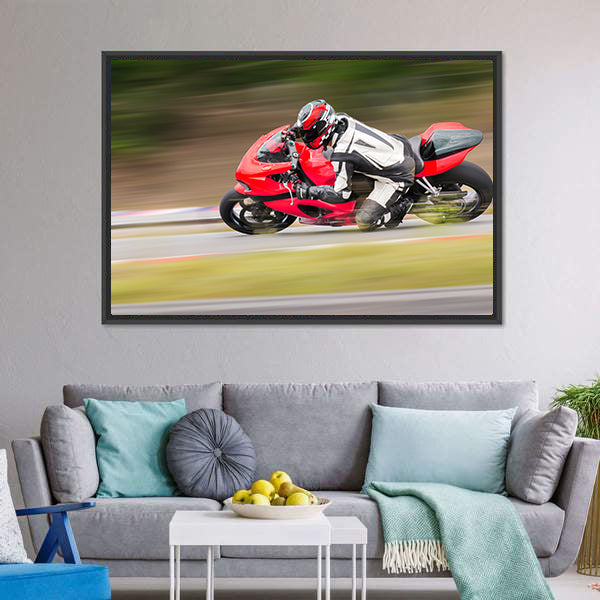 Motorcycle Race On Track Canvas Wall Art-5 Horizontal-Gallery Wrap-22" x 12"-Tiaracle